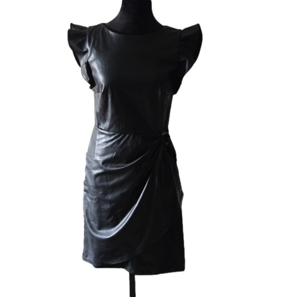 DKNY Women's Flutter Sleeve Faux Wrap with Hardware, Size 2 - Picture 1 of 7